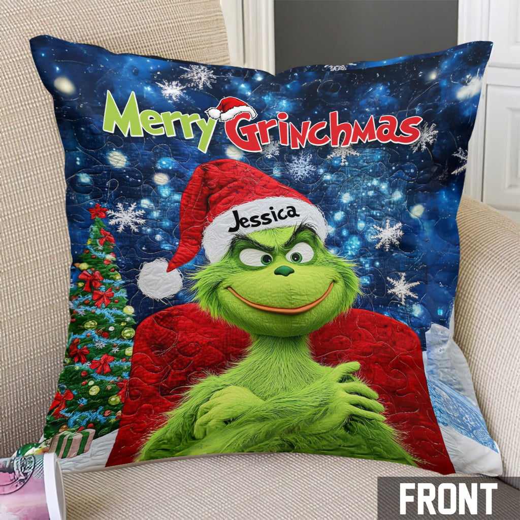 Personalized Merry Grinchmas Throw Pillow Custom Gift for Christmas Throw Pillow GradoCreations