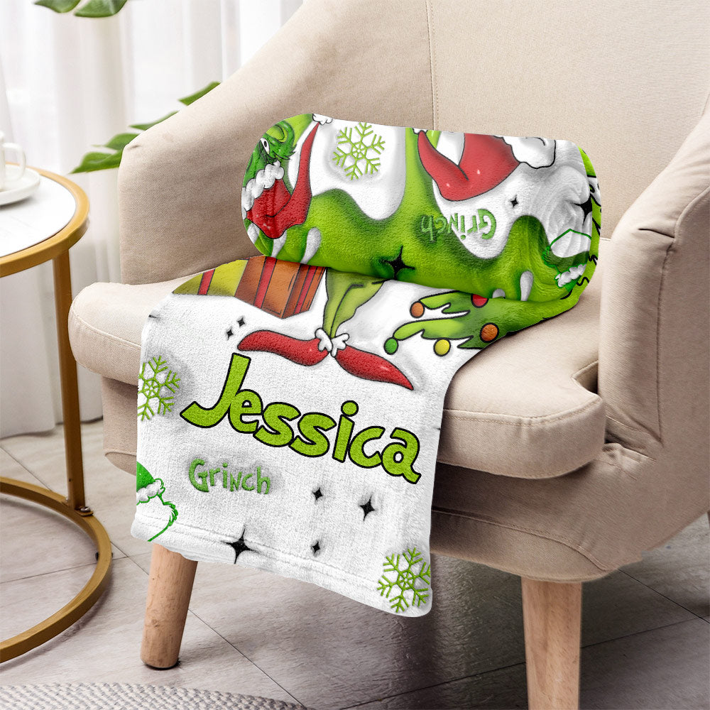 Personalized Grinchmas Blanket Soft Flannel Gift for Christmas Blanket GradoCreations