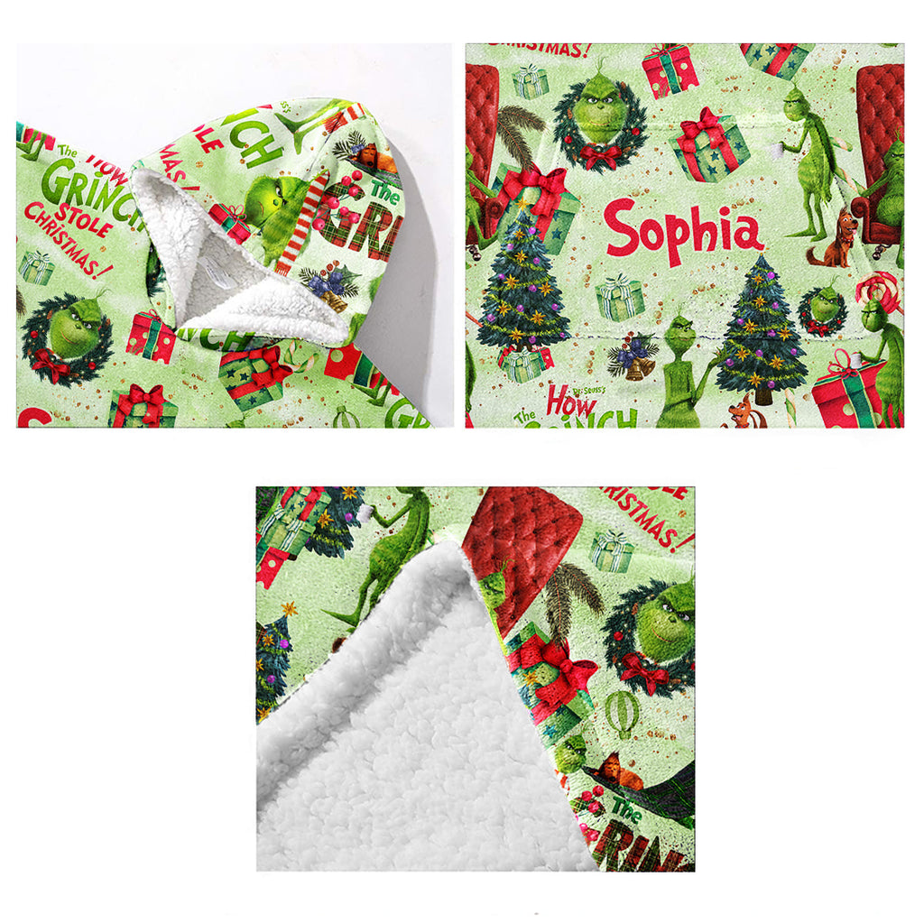 Personalized How the Grinch Stole Christmas Blanket Hoodie for Kids Blanket Hoodie GradoCreations