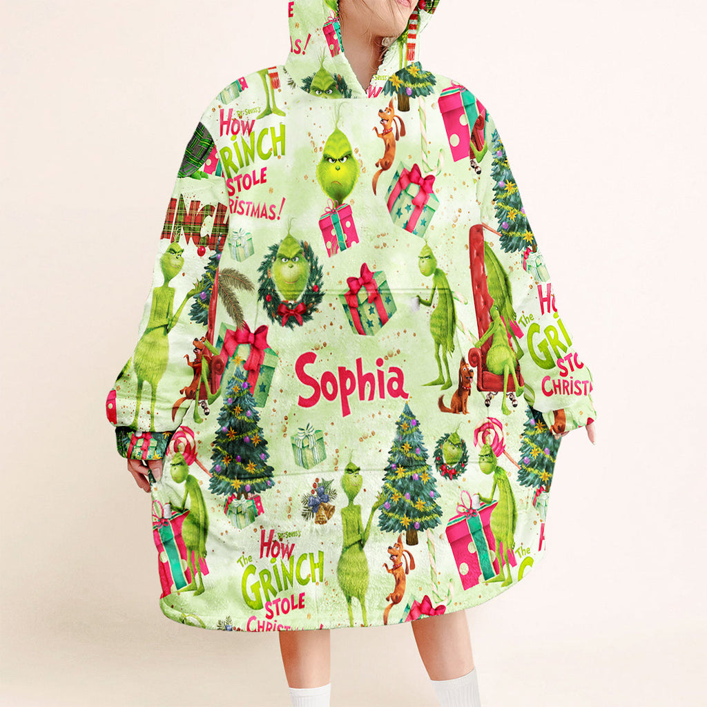 Personalized How the Grinch Stole Christmas Blanket Hoodie for Kids Blanket Hoodie GradoCreations