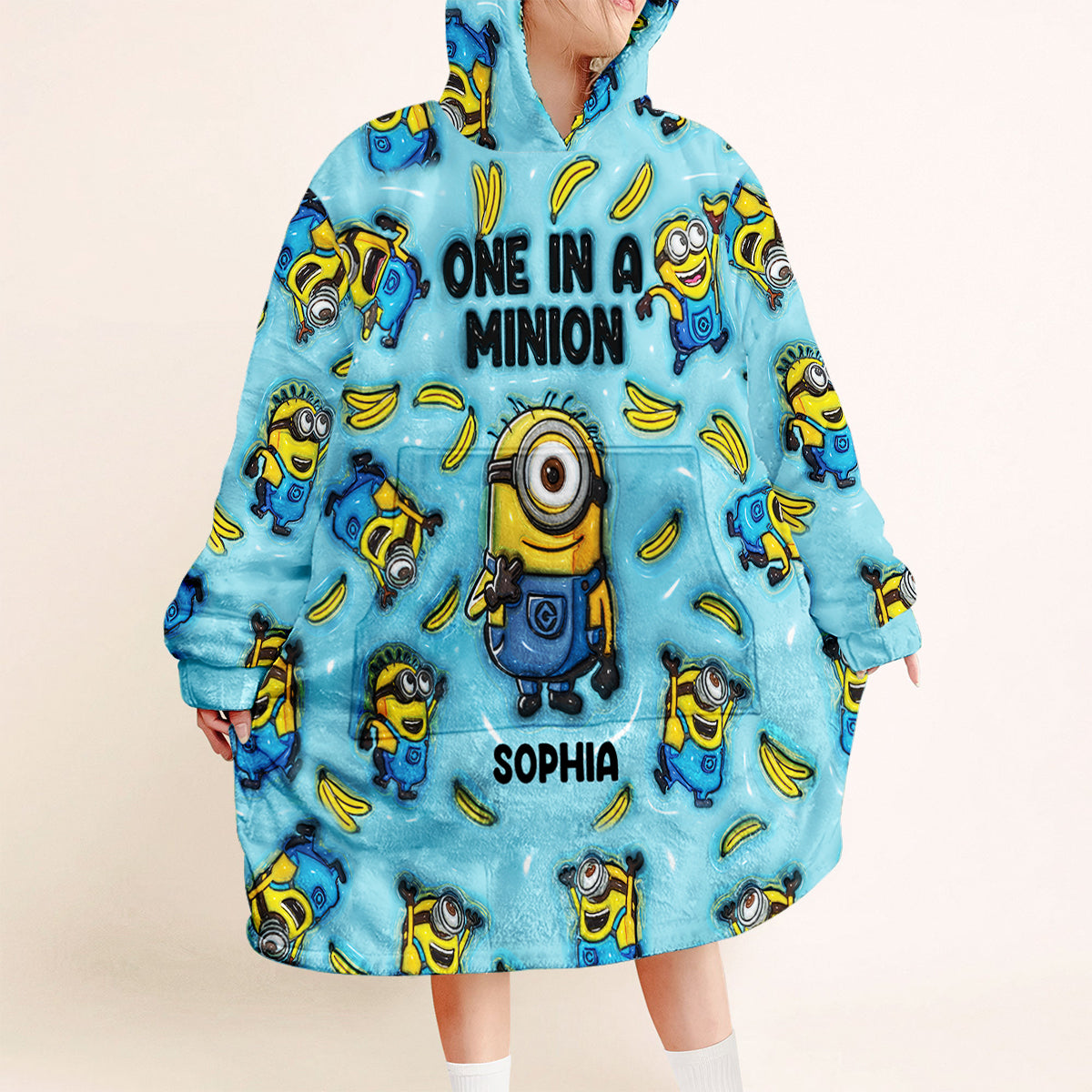 Personalized One In A Minion Blanket Hoodie Custom Name Gift Blanket Hoodie GradoCreations
