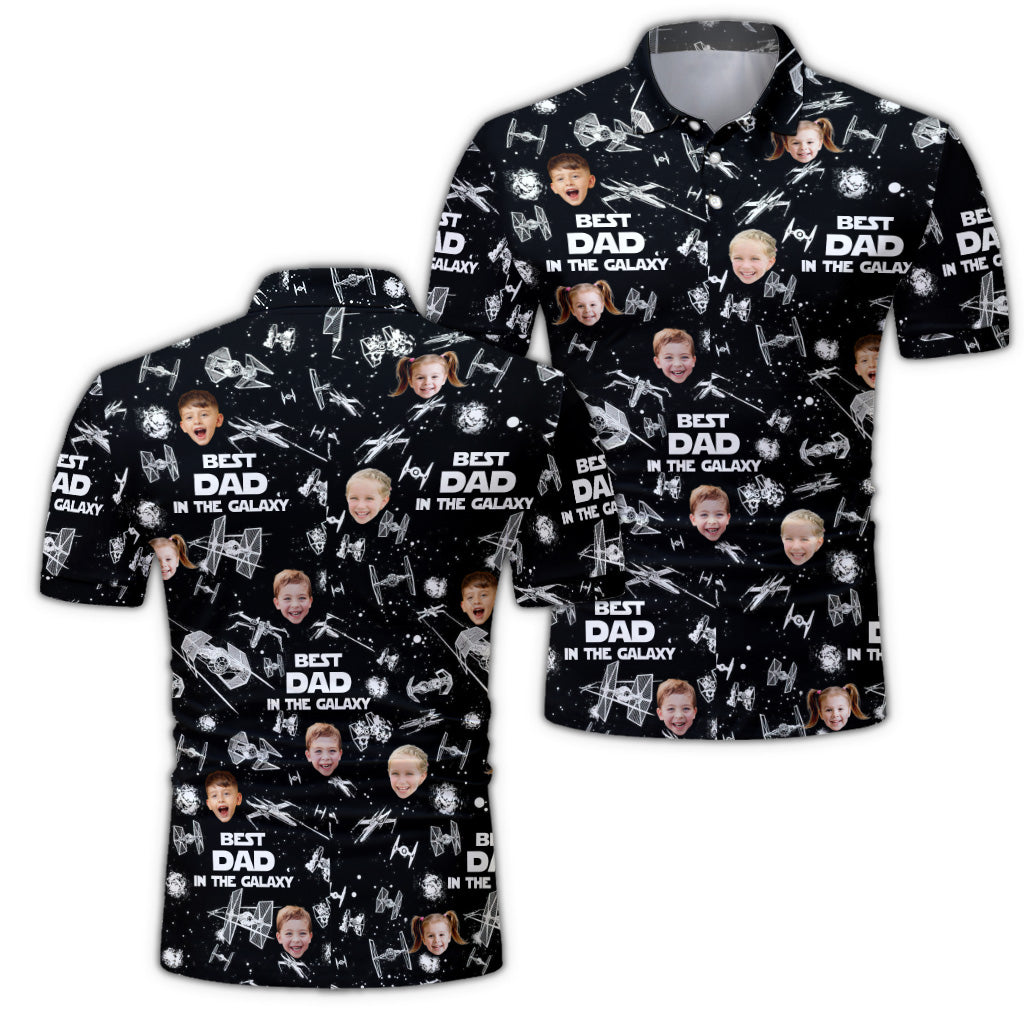 Personalized Space-Themed Polo Shirt for Dad with Custom Photo Polo Shirt GradoCreations