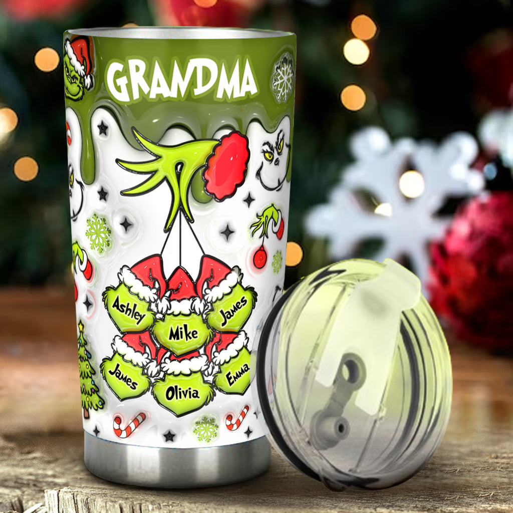 Personalized Christmas Tumbler with Green Snowflakes for Grandma Tumbler GradoCreations