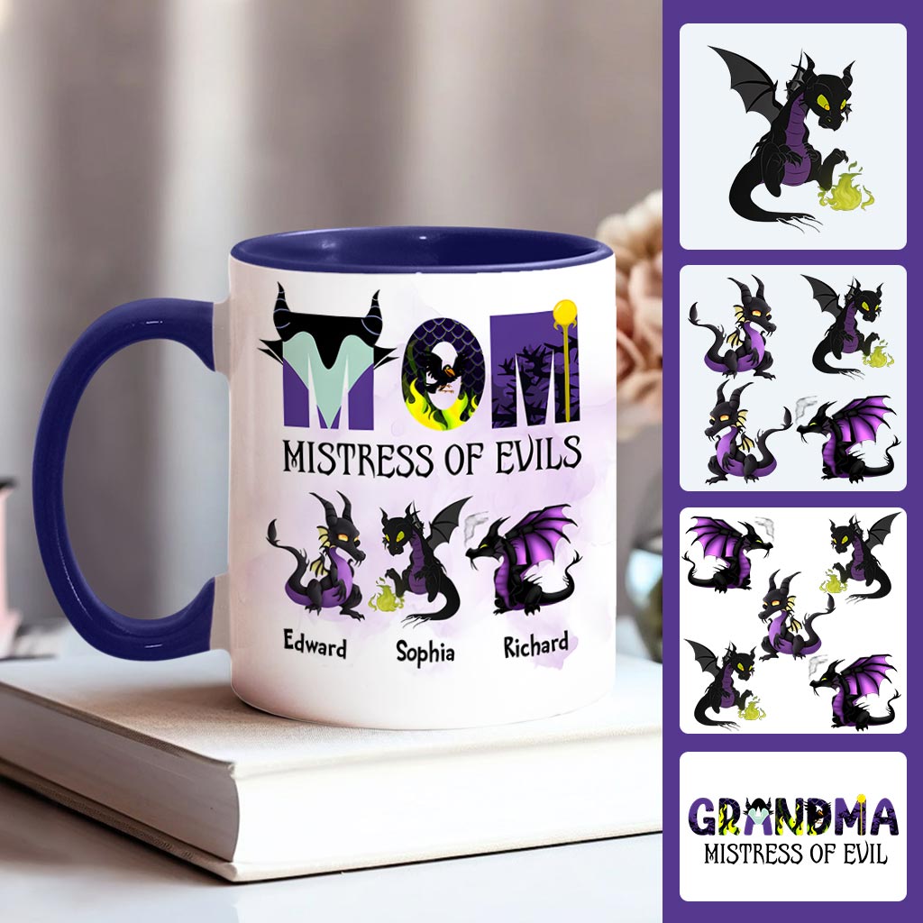 Personalized Two-Tone Accent Mug with 'Mistress of Evils' Design for Mom Accent Mug GradoCreations