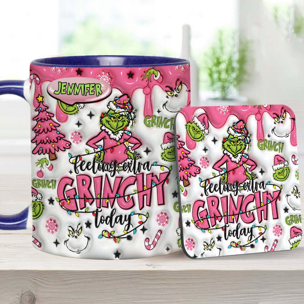 Personalized Grinch Accent Mug & Coaster Gift for Christmas Accent Mug GradoCreations