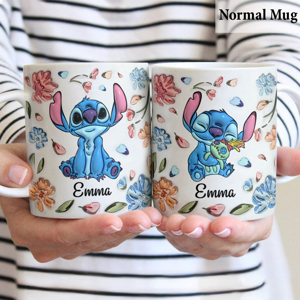 Personalized Floral Mug with Stitch Design Gift for Mom Mug GradoCreations