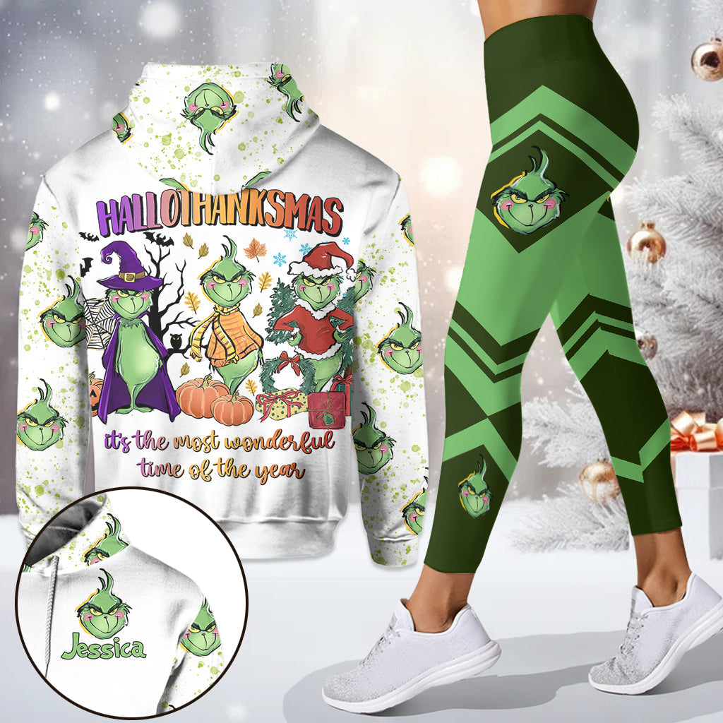 Personalized Grinch Hoodie and Leggings Set for Christmas Gift Hoodie & Leggings GradoCreations