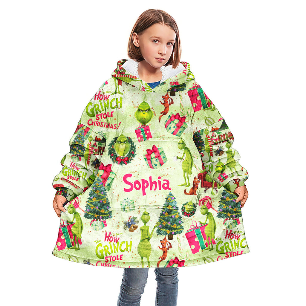 Personalized How the Grinch Stole Christmas Blanket Hoodie for Kids Blanket Hoodie GradoCreations