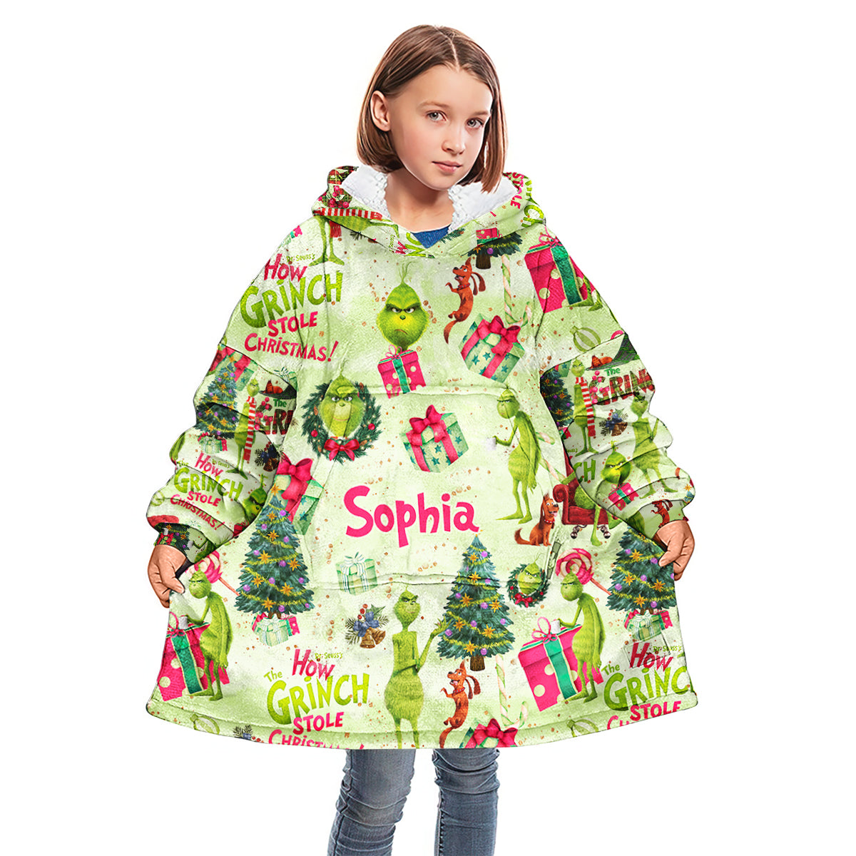 Personalized How the Grinch Stole Christmas Blanket Hoodie for Kids Blanket Hoodie GradoCreations