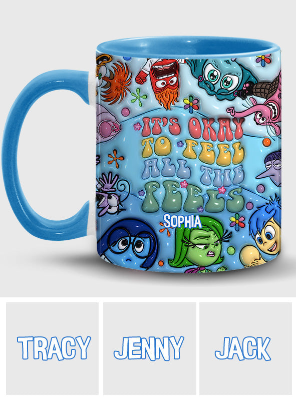 Personalized Ceramic Accent Mug 'It's Okay To Feel All The Feels' Gift for Kids Accent Mug GradoCreations