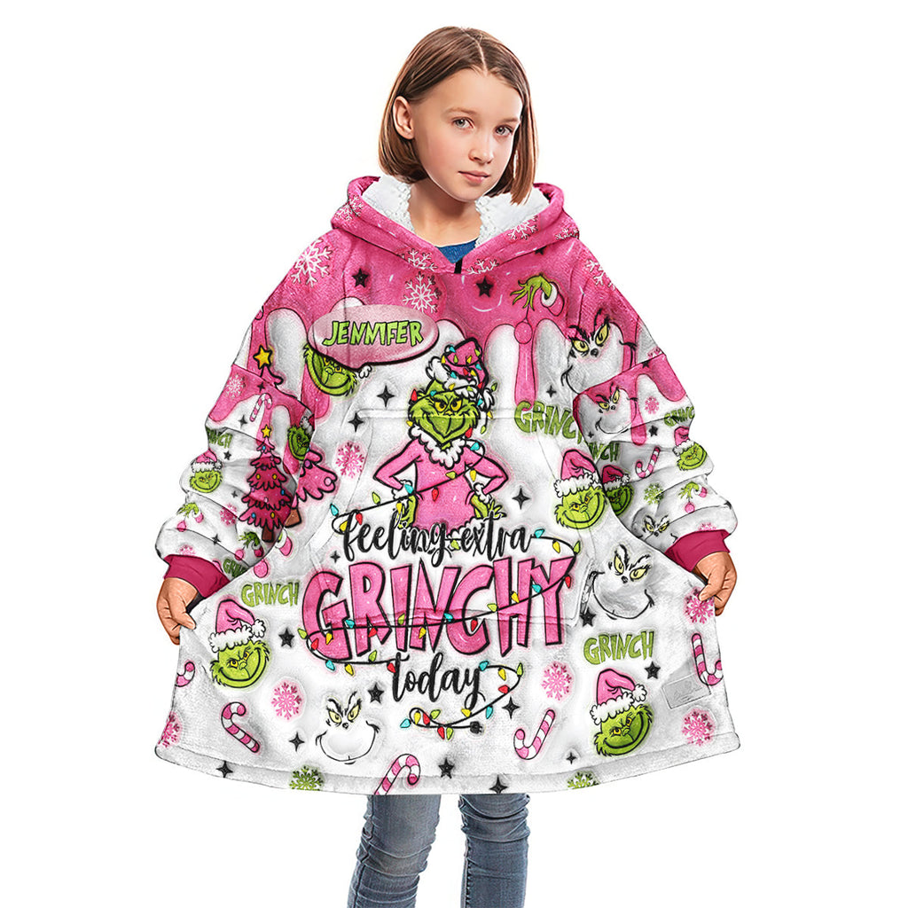 Personalized Grinchy Blanket Hoodie Custom Name Gift for Kids Blanket Hoodie GradoCreations