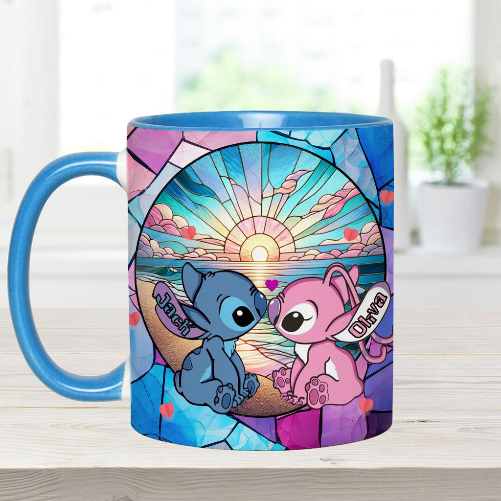Personalized Ohana Accent Mug with Sunrise Beach Design Gift for Couples Accent Mug GradoCreations