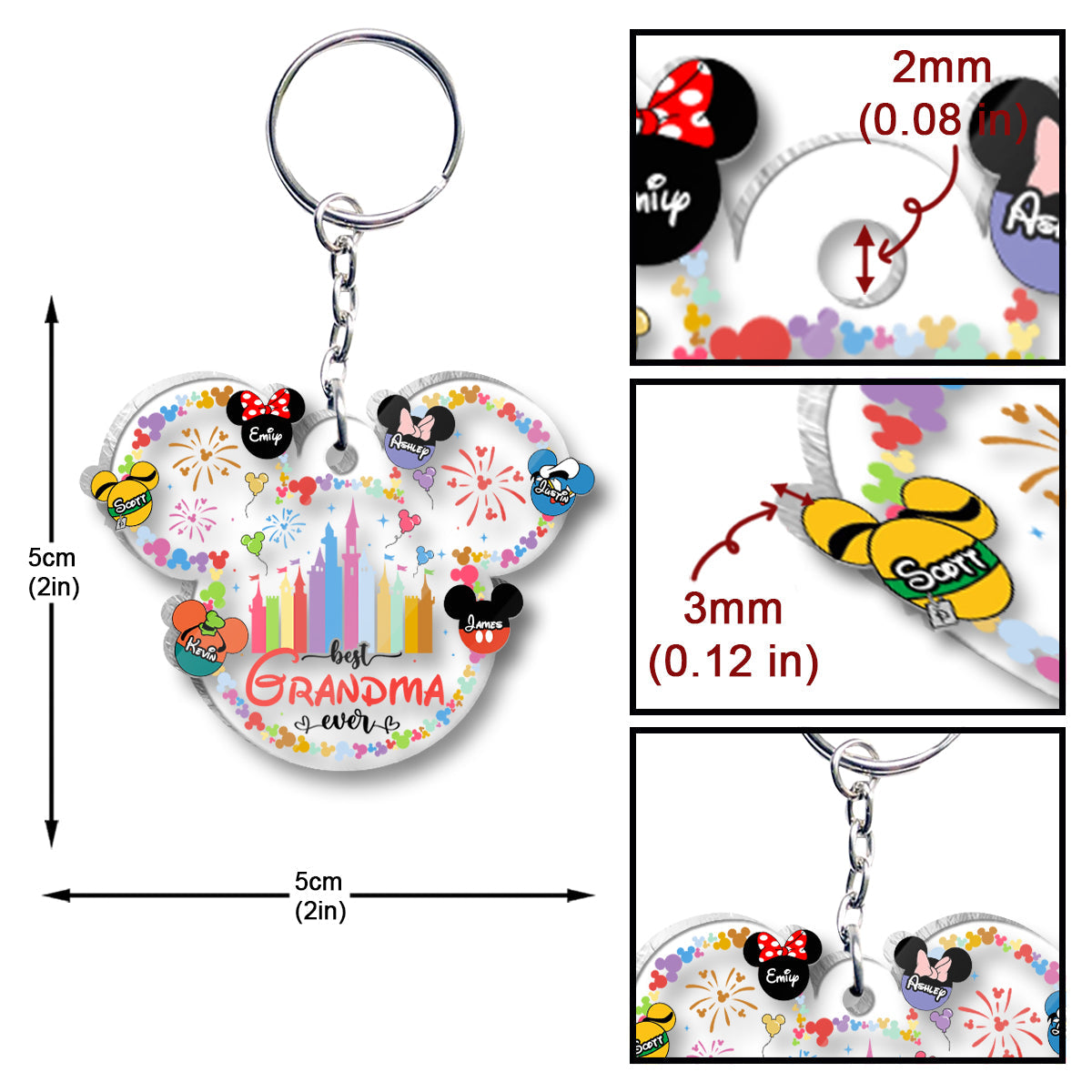 Personalized Best Grandma Ever Acrylic Keychain Gift One-sided Keychain GradoCreations