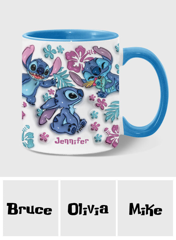 Personalized Accent Mug with Blue Rim Cute Character Design Gift for Mom Accent Mug GradoCreations