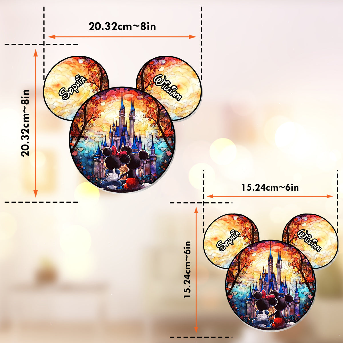 Personalized Disney Castle Suncatcher Ornament Gift for Couples Window Hanging Suncatcher Ornament GradoCreations