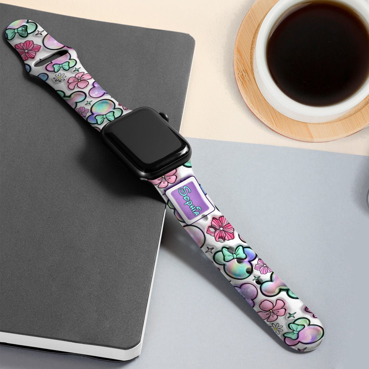 Personalized Puffy Mouse Ears Apple Watch Band Custom Name Gift for Kids Apple Watch Band GradoCreations