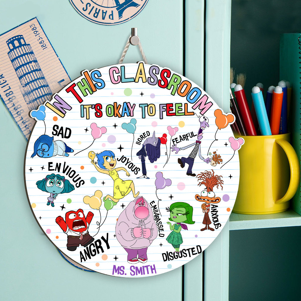 Personalized Classroom Feelings Wood Sign Custom Name Gift Wood Sign GradoCreations