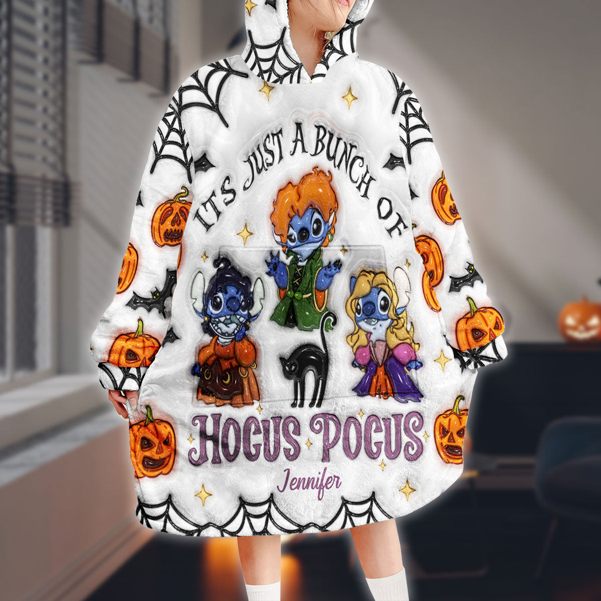 Personalized Halloween Blanket Hoodie Custom Name Soft and Cozy Blanket Hoodie GradoCreations