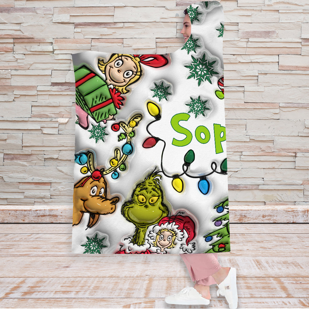 Personalized Christmas Hooded Blanket with Grinch & Friends Gift for Kids Hooded Blanket GradoCreations