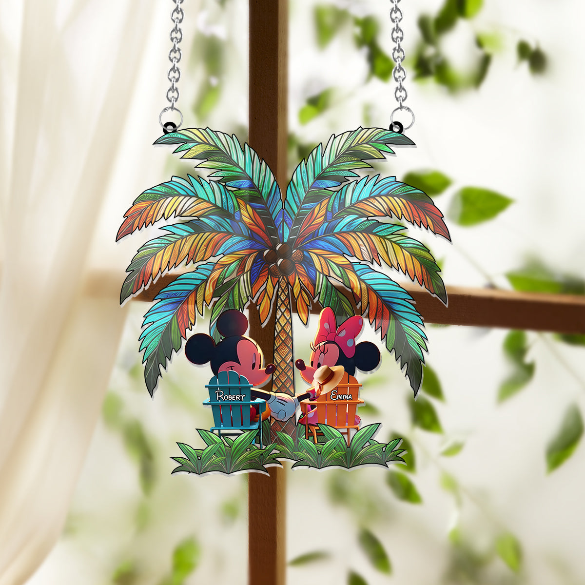 Personalized Palm Tree Suncatcher Ornament Custom Gift for Couple Window Hanging Suncatcher Ornament GradoCreations