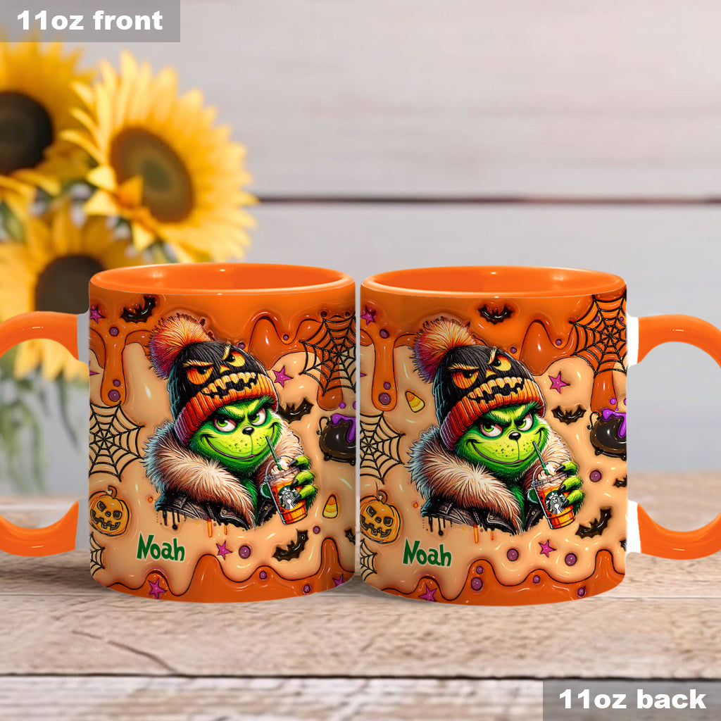 Personalized Halloween Grinch Accent Mug Custom Name Gift Accent Mug GradoCreations
