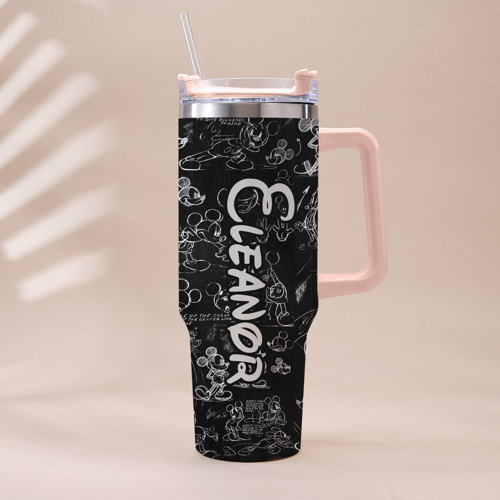 Personalized Black and White Mouse Tumbler with Handle Gift for Mom or Dad Tumbler With Handle GradoCreations