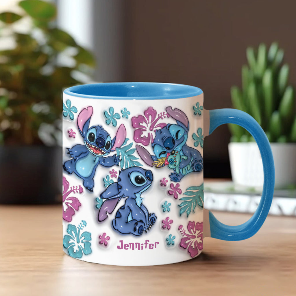 Personalized Accent Mug with Blue Rim Cute Character Design Gift for Mom Accent Mug GradoCreations
