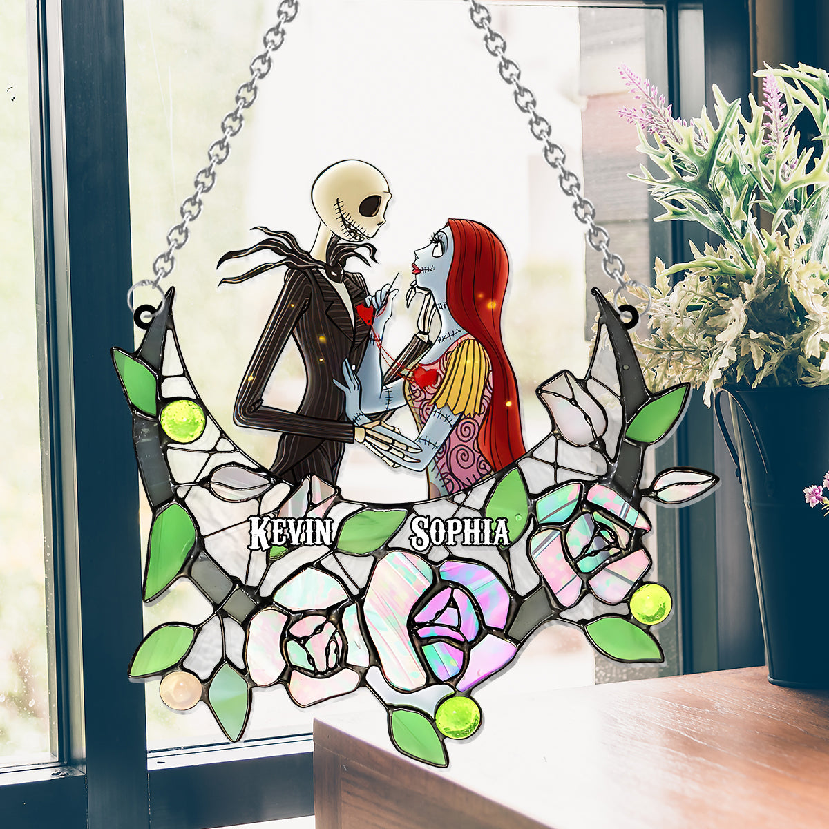 Personalized Nightmare Suncatcher Ornament with Roses for Home Decor Window Hanging Suncatcher Ornament GradoCreations