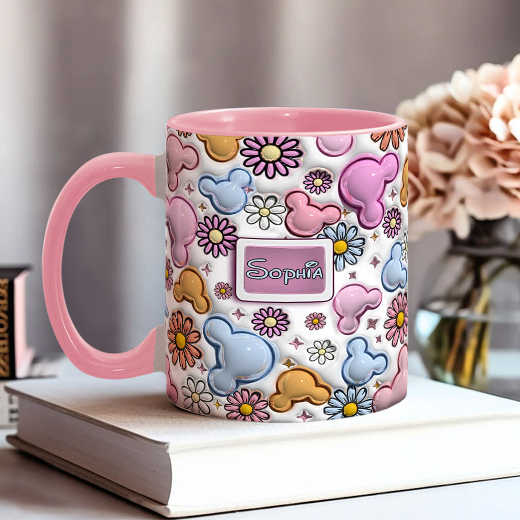 Personalized Disney Floral Accent Mug with Custom Name Gift for Mom Accent Mug GradoCreations