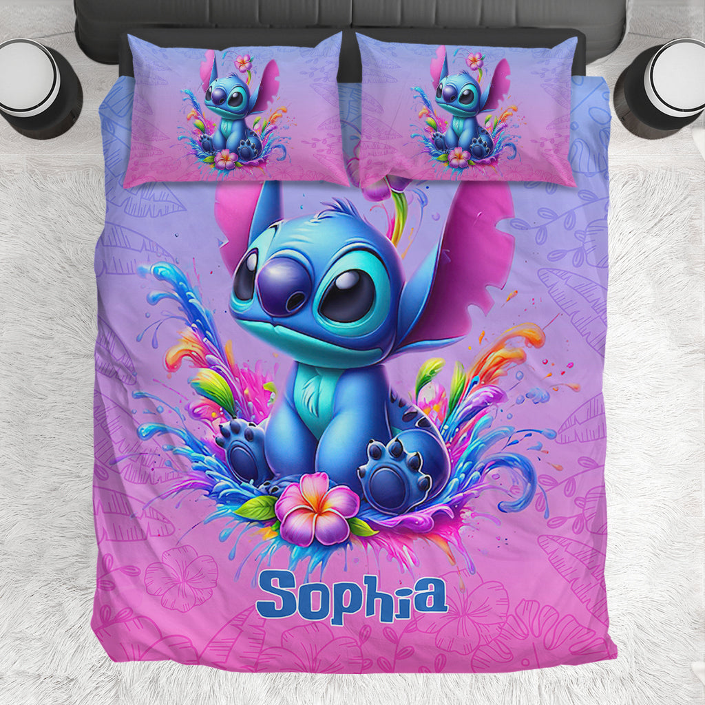 Personalized Blue Stitch Bedding Set Custom Name Gift Idea Bedding Set GradoCreations