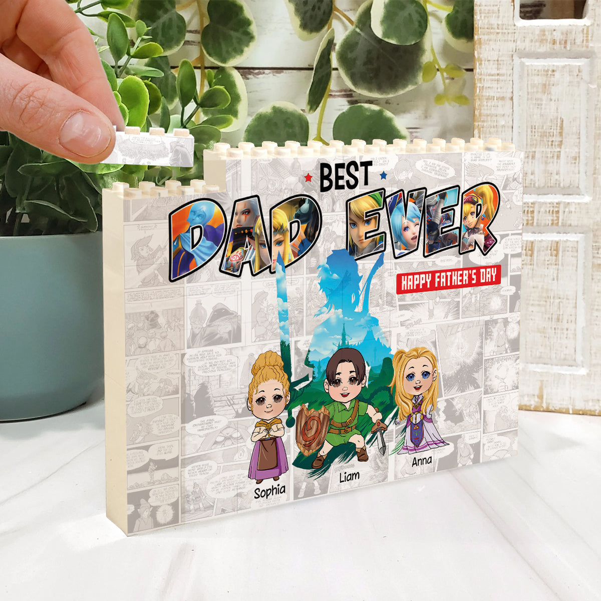 Personalized Building Brick Block Best Dad Ever Gift for Father's Day One-sided Rectangle Building Brick Blocks GradoCreations
