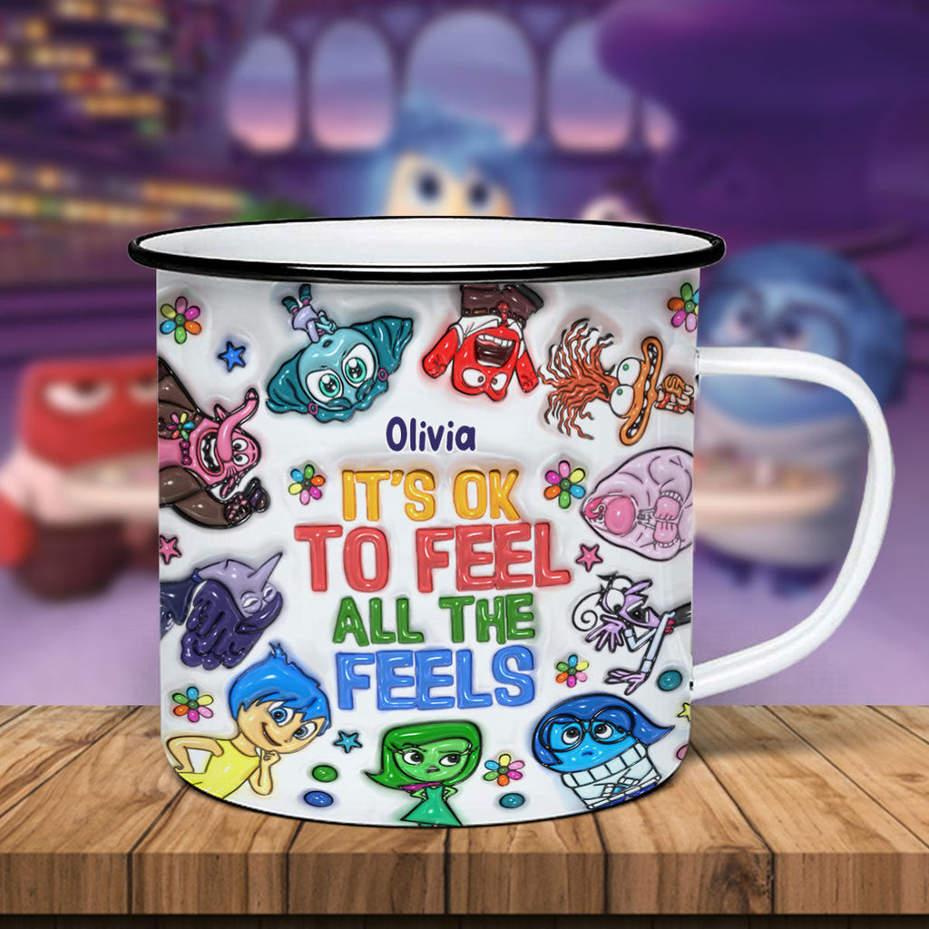 Personalized Enamel Mug 'It's OK To Feel All The Feels' Custom Gift for Teachers, Graduation, Back to School Enamel Mug GradoCreations