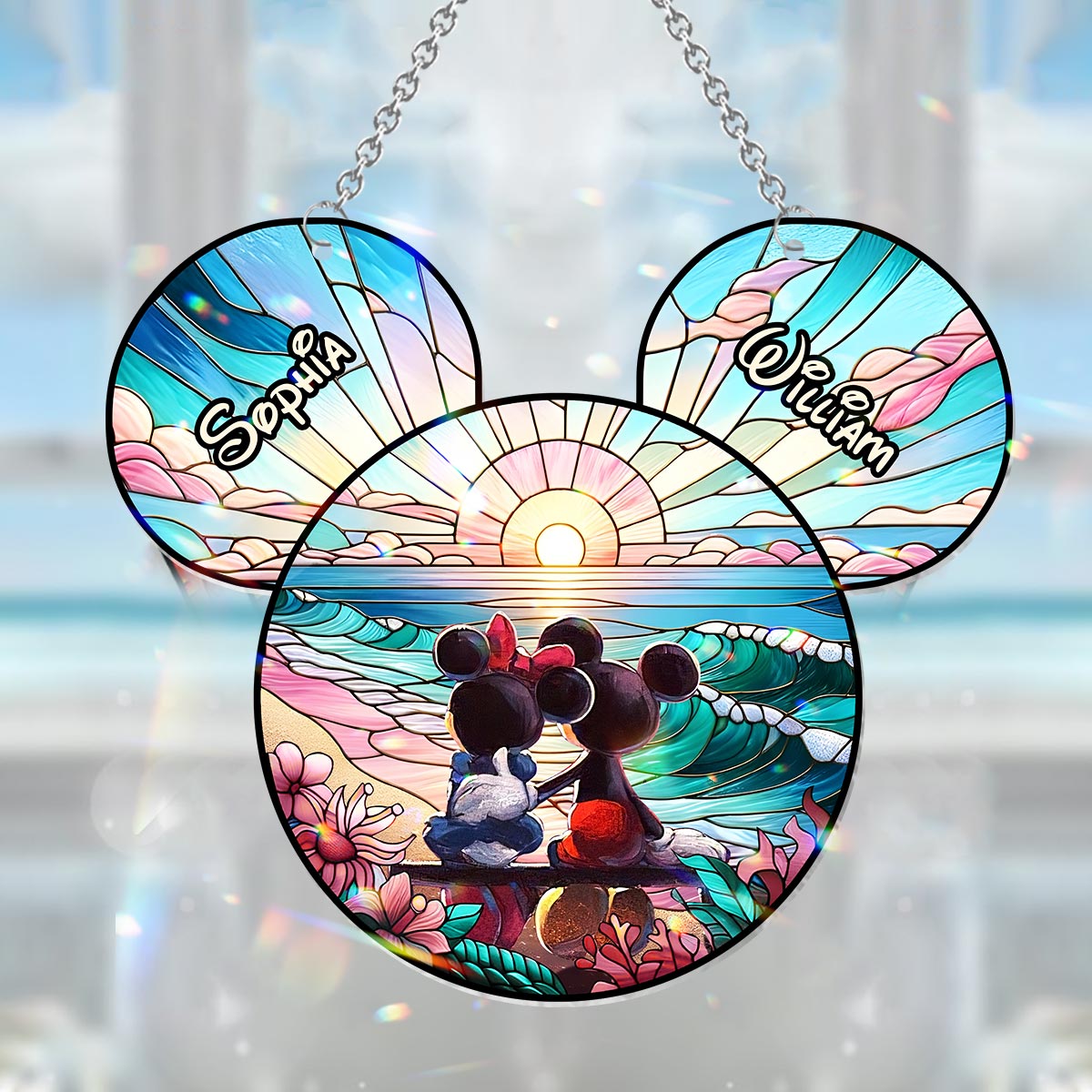 Personalized Sunrise Mouse Window Hanging Suncatcher Gift for Couples Window Hanging Suncatcher Ornament GradoCreations