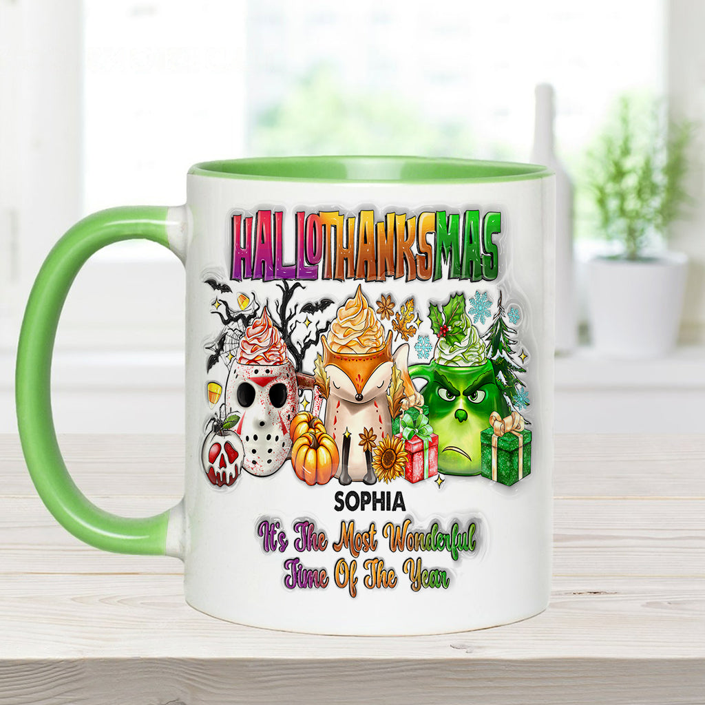 Personalized Hallothanksmas Accent Mug Custom Name Gift Accent Mug GradoCreations