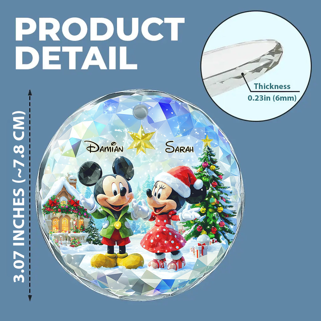 Personalized Round Glass Christmas Ornament with Couple Design Round Shaped Glass Ornament GradoCreations
