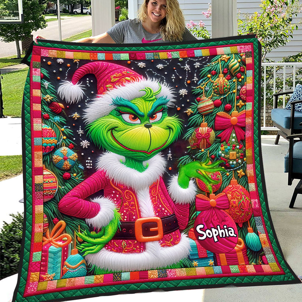 Personalized Grinch Christmas Quilt Custom Name Holiday Gift Quilt GradoCreations