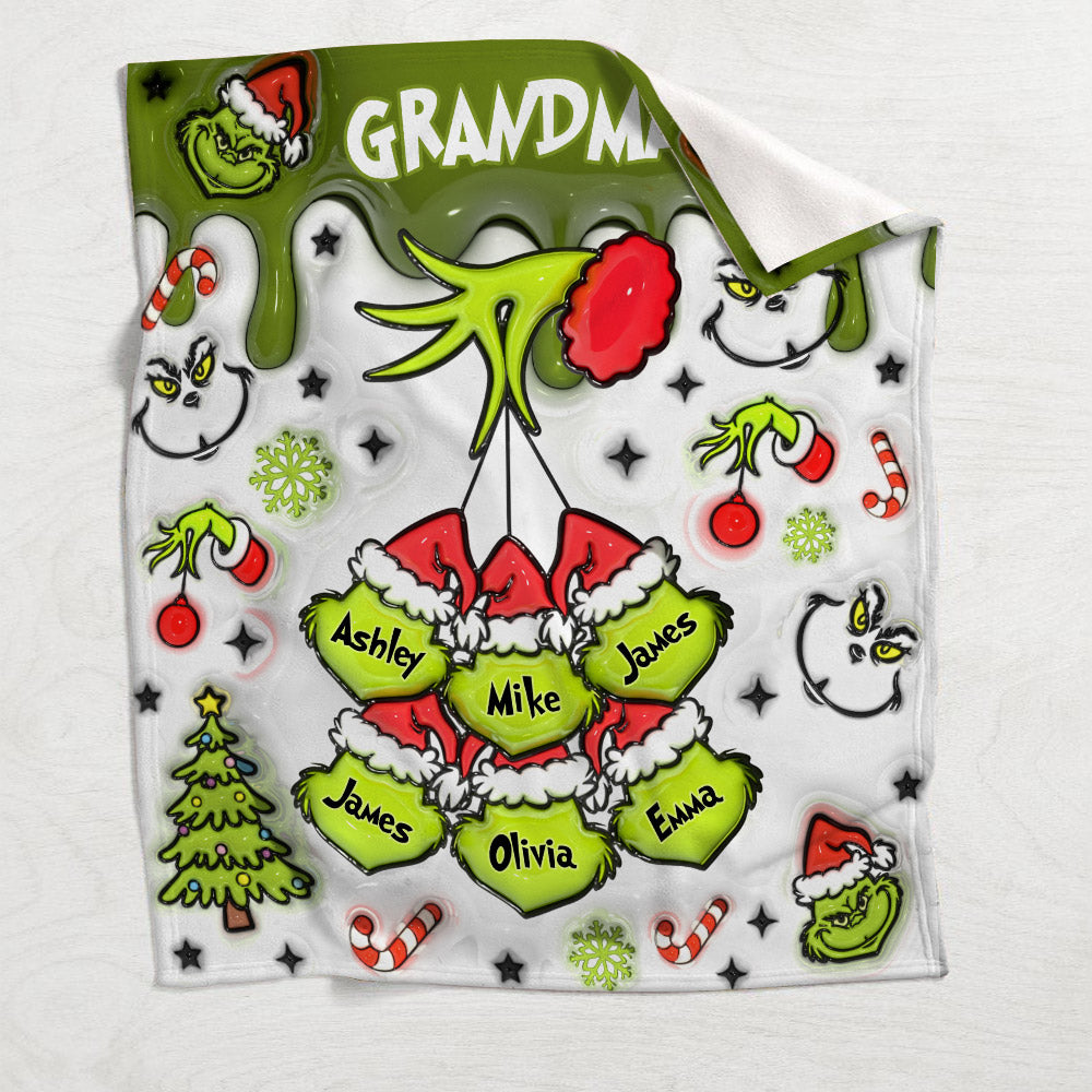 Personalized Christmas Blanket with Snowflakes & Grinch Design for Grandma Blanket GradoCreations