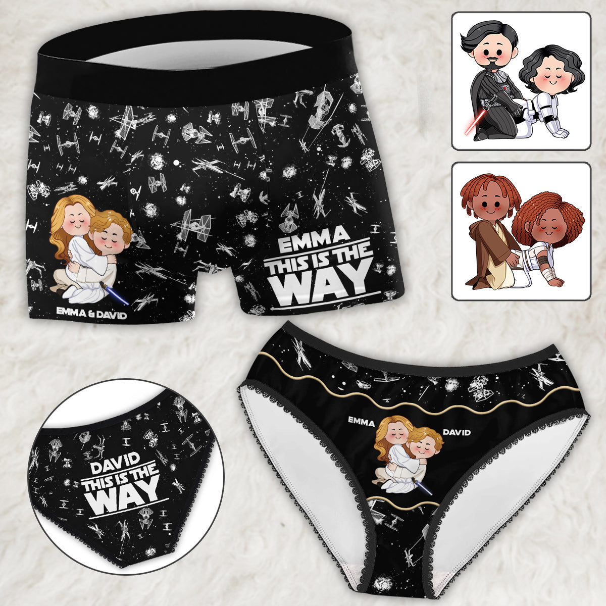 Custom Couples Briefs and Boxer Shorts Personalized Gift for Anniversary Lace Border Women Briefs And Men’s Boxer Briefs GradoCreations
