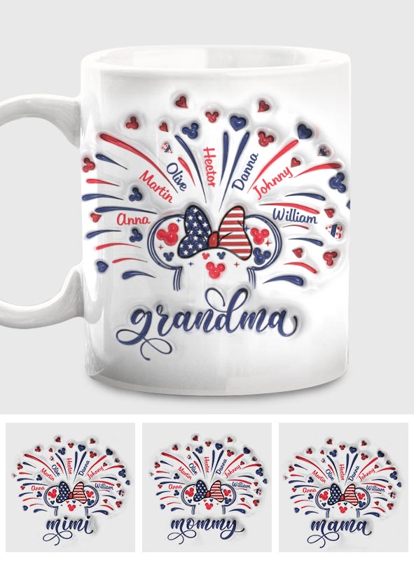 Personalized Firework Mouse Mug Custom Family Names Gift for Grandma Mug GradoCreations