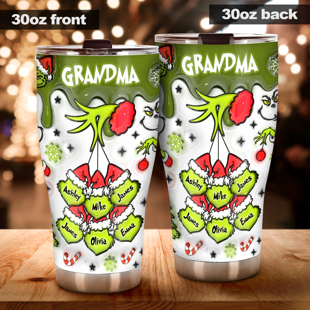 Personalized Christmas Tumbler with Green Snowflakes for Grandma Tumbler GradoCreations