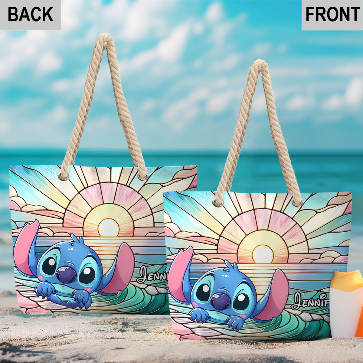 Personalized Canvas Beach Bag Custom Name with Rope Handles Beach Bag GradoCreations