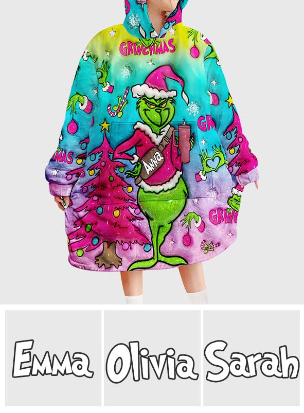 Personalized Grinch Christmas Blanket Hoodie Gift for Kids Blanket Hoodie GradoCreations