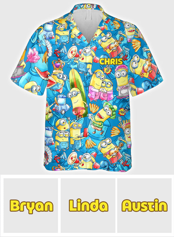 Personalized Hawaiian Shirt with Fun Yellow Monsters, Summer Gift for Family Hawaiian Shirt GradoCreations