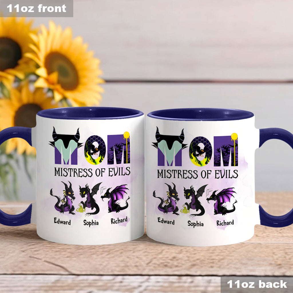 Personalized Two-Tone Accent Mug with 'Mistress of Evils' Design for Mom Accent Mug GradoCreations