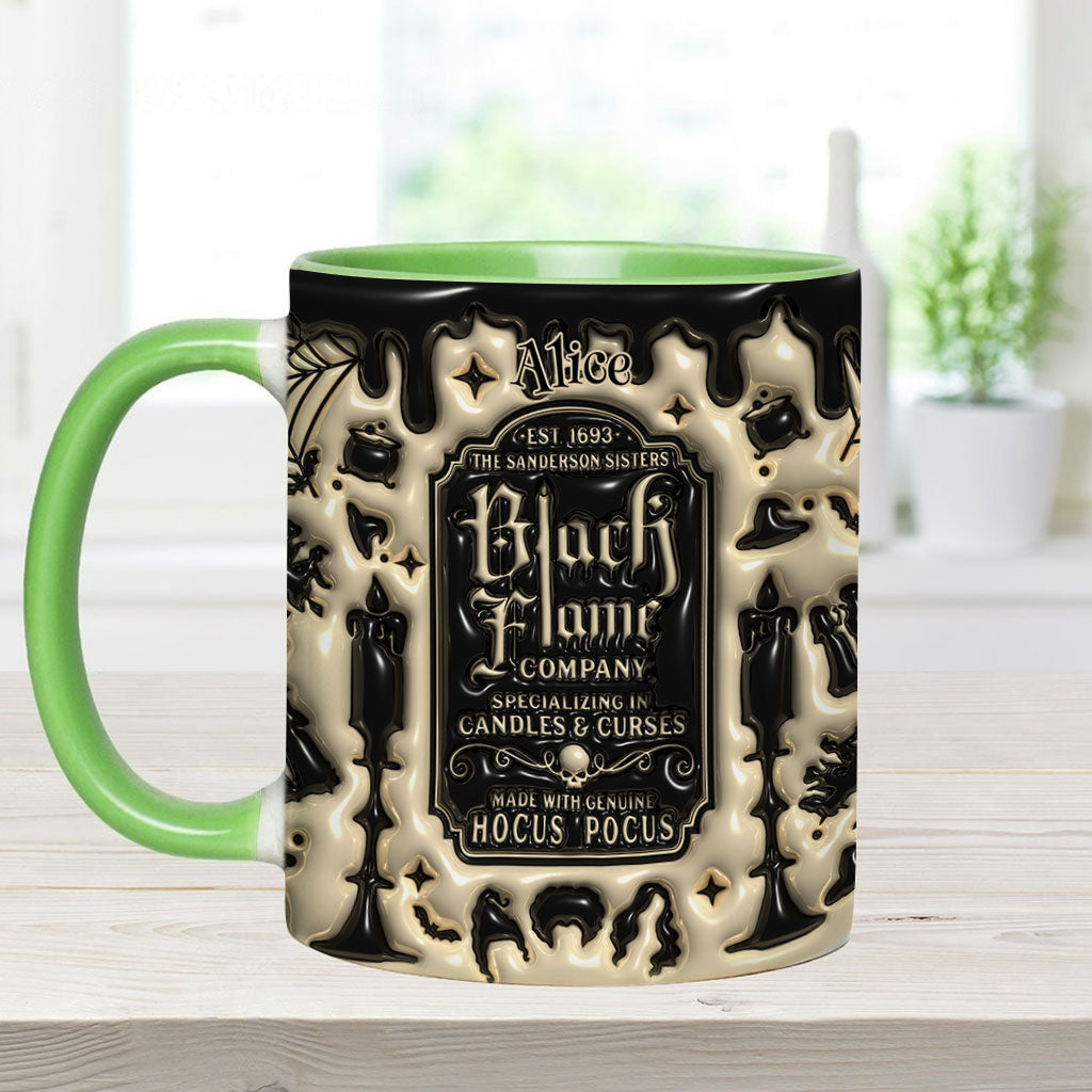 Personalized Black Flame Company Accent Mug Custom Name Halloween Gift Accent Mug GradoCreations