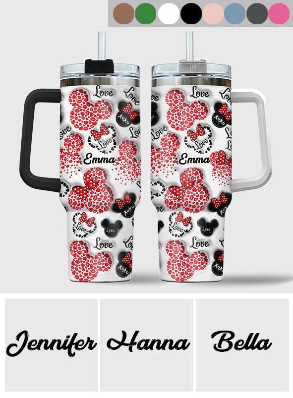 Personalized Mouse Heart Tumbler with Handle for Moms | Unique Christmas Gift Tumbler With Handle GradoCreations