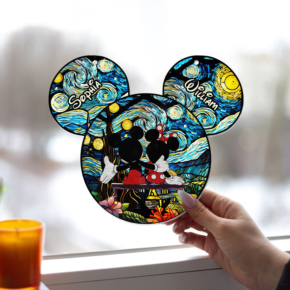 Personalized Mouse Couple Suncatcher Ornament for Animal Lovers Window Hanging Suncatcher Ornament GradoCreations