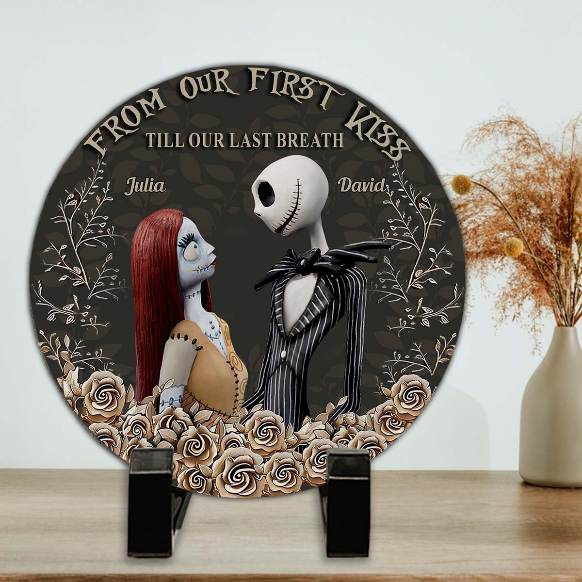 Personalized Round Slate Stone First Kiss Gift for Couples Round Shaped Stone GradoCreations