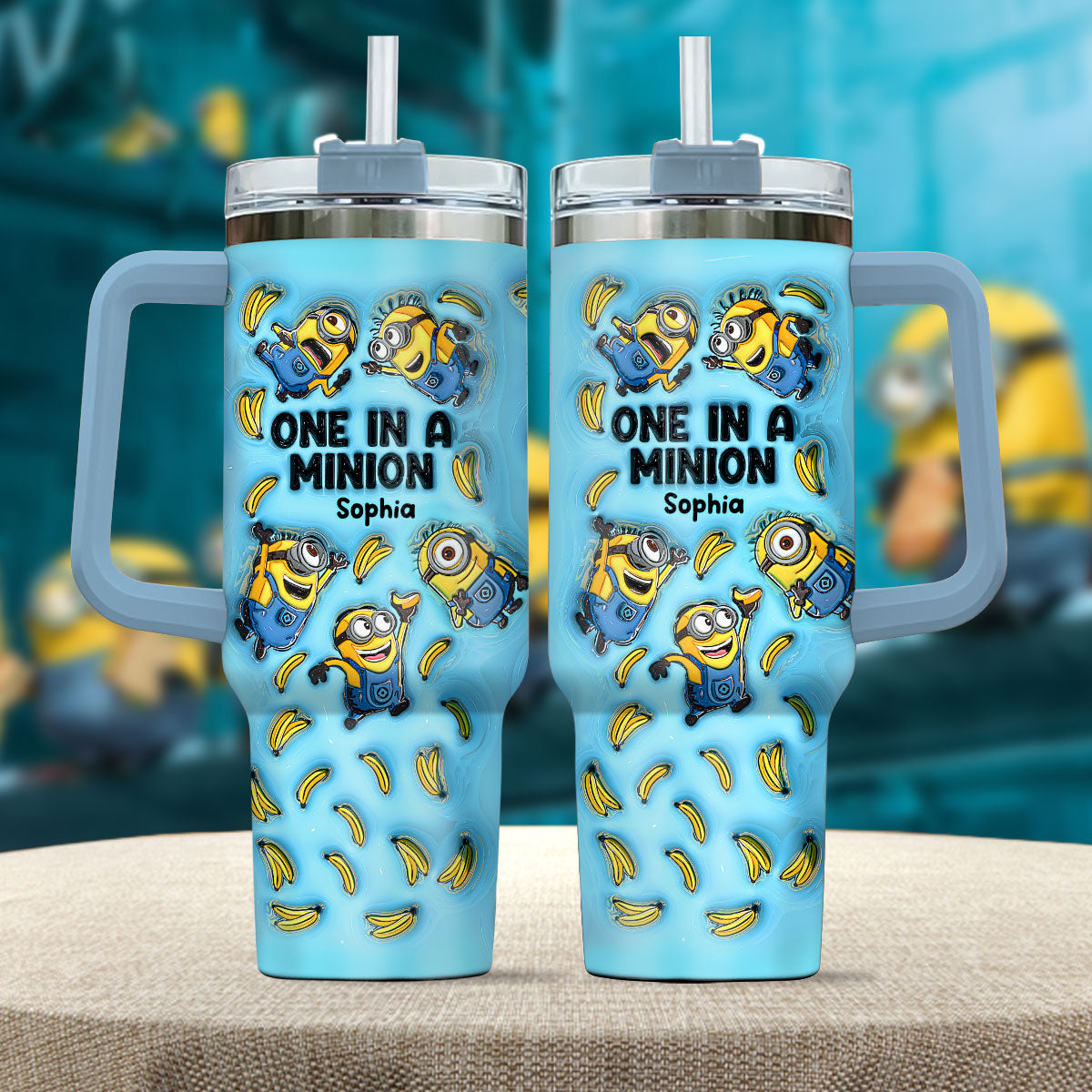 Personalized Minion Tumbler with Handle - Custom Name Gift Tumbler With Handle GradoCreations