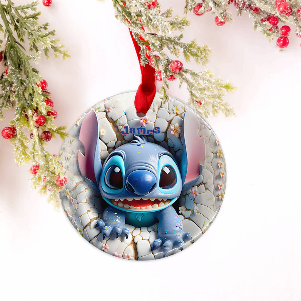 Personalized Ohana Ceramic Ornament Custom Name Gift for Christmas Ceramic Circle Ornament GradoCreations